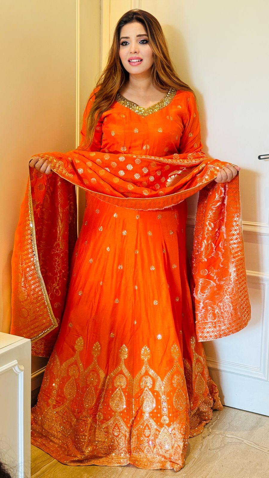 Ira Anarkali Set- Pink, Orange
